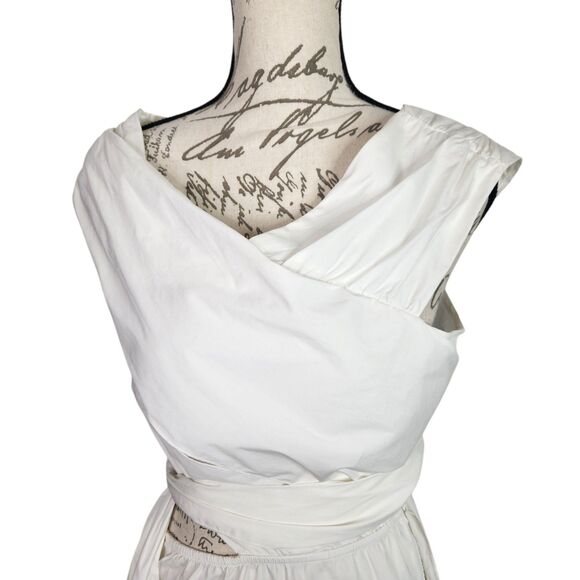TANYA TAYLOR Top Womens 8 White Sleeveless Cutout Wrap Shirt Tie Office Siren - Picture 5 of 12